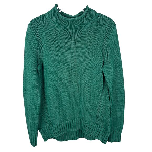 J. Crew 1988 Rolled Neck Long Sleeve Cotton Evergreen Mock Neck Sweater M - Picture 2 of 7
